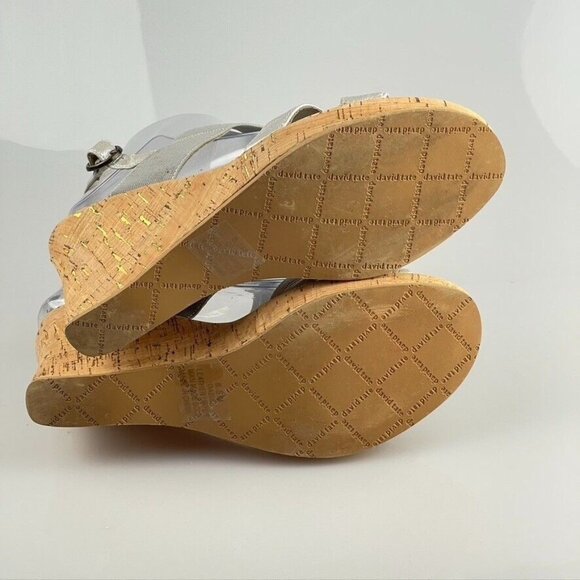 David Tate Silver Elastic Strap Cork Wedge Sandals Womens Size 6.5B - Picture 5 of 12
